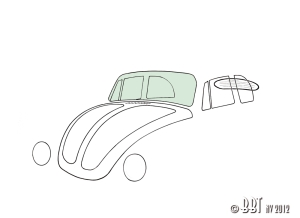 Beetle Cabriolet Front Windscreen (Curved Screen Models) - Green Tinted Glass - 1303 Models