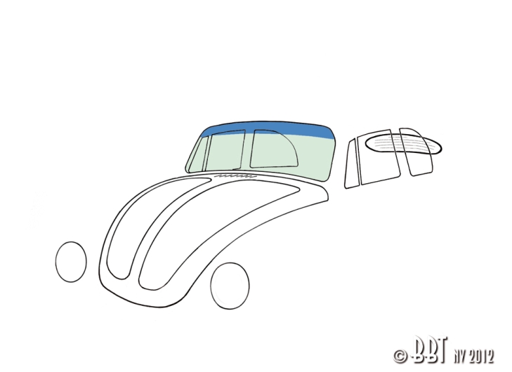 Beetle Cabriolet Front Windscreen (Curved Screen Models) - Green Tinted Glass With Blue Top - 1303 Models