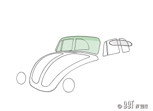 Beetle Cabriolet Front Windscreen (Curved Screen Models) - Green Tinted Glass With Green Top - 1303 Models