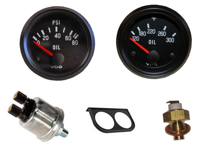 VDO Oil Pressure Gauge + Oil Temperature Gauge Bundle Kit