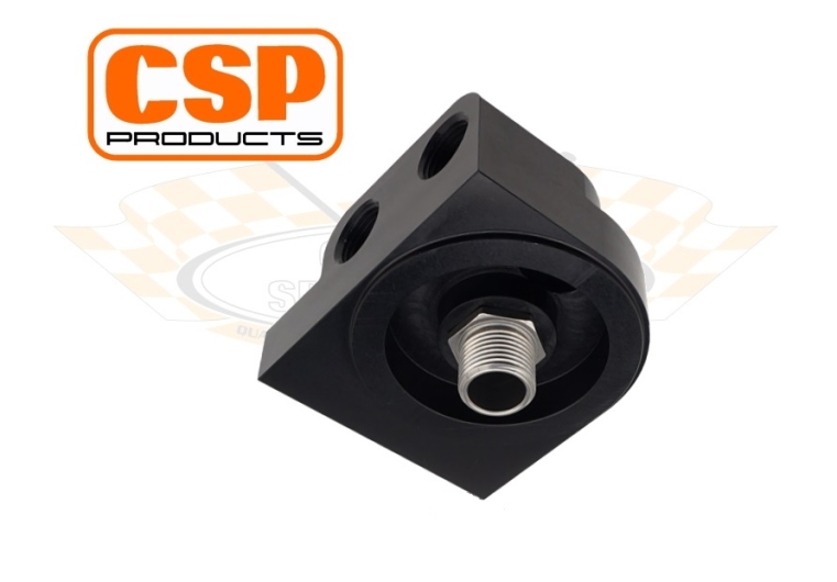 CSP Billet Aluminium Oil Filter Head With Left Outlets and Temp Sender Port - M18x1.5