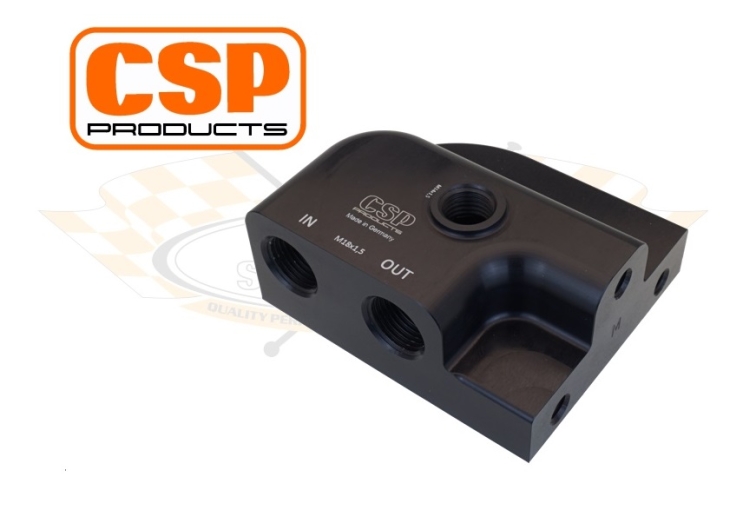 CSP Billet Aluminium Oil Filter Head With Right Outlets And Temp Sender Port - M18x1.5