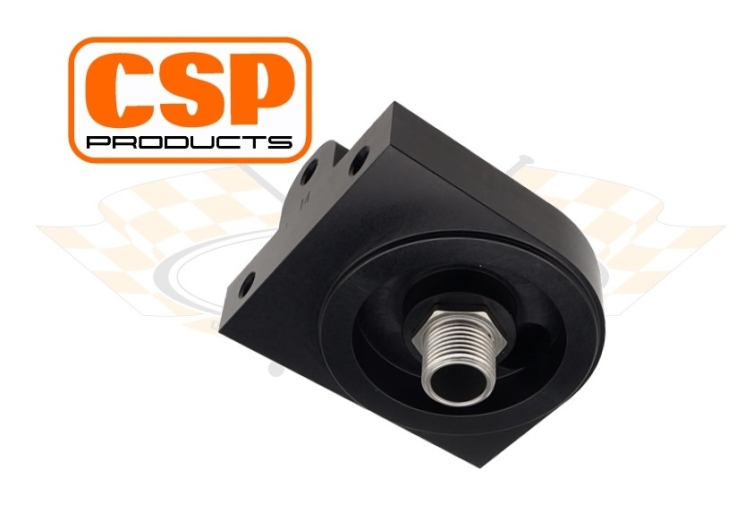 CSP Billet Aluminium Oil Filter Head With Right Outlets And Temp Sender Port - M18x1.5