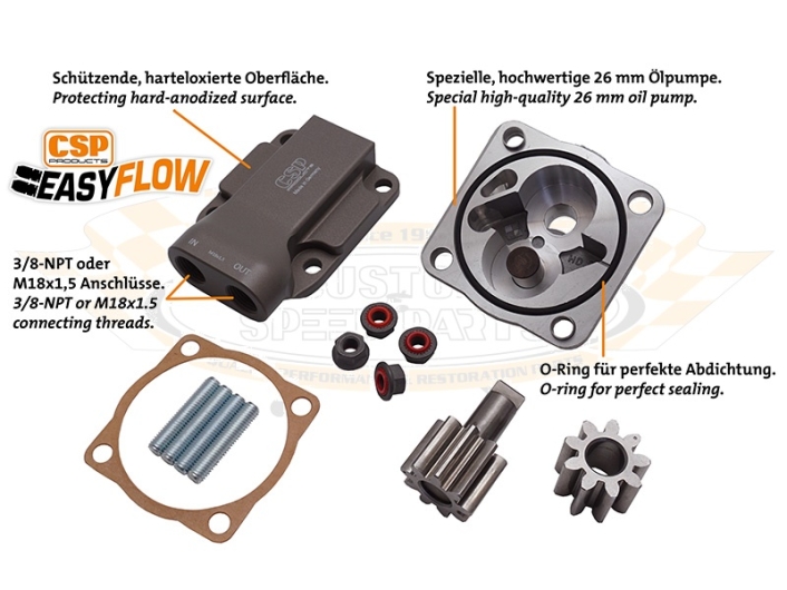 CSP Easy Flow Oil Pump - 26mm Gears - 4 Bolt Camshaft (1971-79) - 8mm Studs (3/8