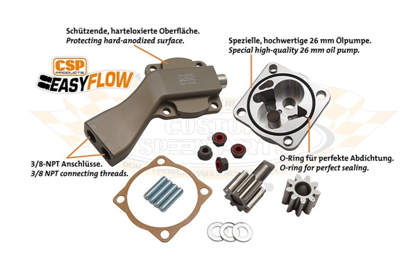 Baywindow Bus CSP Easy Flow Oil Pump With Pressure Valve - 4 Bolt Camshaft (1972-79) - 8mm Studs