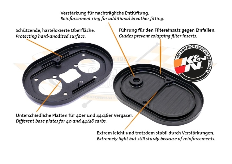 CSP Weber 44/48 IDF Air Filter (With Crest) - 83mm With M22x1.5 Breather Fitting