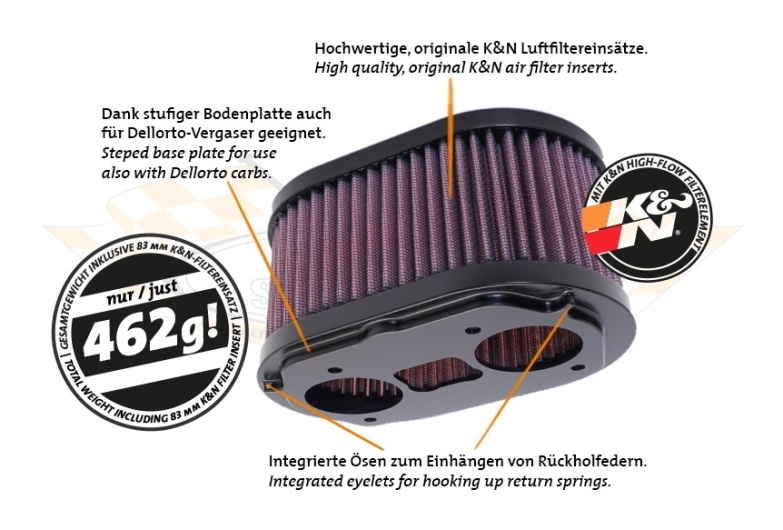 CSP Weber 44/48 IDF Air Filter (With Crest) - 83mm With M22x1.5 Breather Fitting