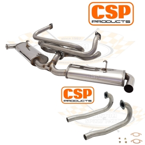 Beetle Stainless Steel Twin Quiet Pack Exhaust Kit with J Tubes (Twin Carbs)
