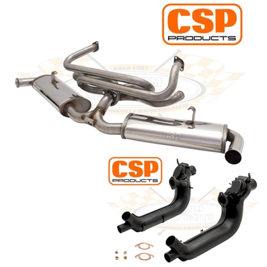 Beetle Stainless Steel Twin Quiet Pack Exhaust Kit with Heat Exchangers (Twin Carbs)