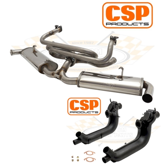 Beetle Stainless Steel Twin Quiet Pack Exhaust Kit with Heat Exchangers (Single Carb)
