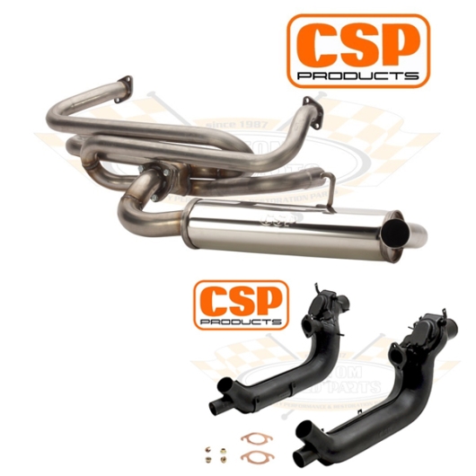 CSP Beetle Single Quiet Pack Exhaust Kit with Heat Exchangers (Twin Carbs)