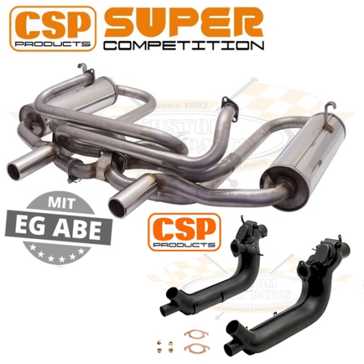 CSP Beetle Stainless Steel Supercomp Exhaust Kit With Heat Exchangers (Twin Carbs)