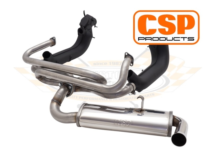 CSP Splitscreen Bus Single Quiet Pack Exhaust Kit with Heat Exchangers (Twin Carbs)