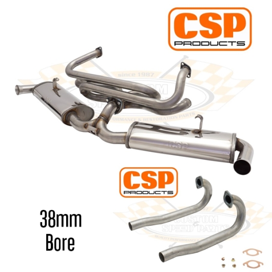 CSP Karmann Ghia Stainless Steel Twin Quiet Pack Exhaust Kit with J Tubes (Twin Carbs)