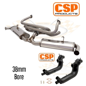 CSP Karmann Ghia Stainless Steel Twin Quiet Pack Exhaust Kit with Heat Exchangers (Twin Carbs)