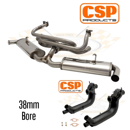 CSP Karmann Ghia Stainless Steel Twin Quiet Pack Exhaust Kit with Heat Exchangers (Single Carb)