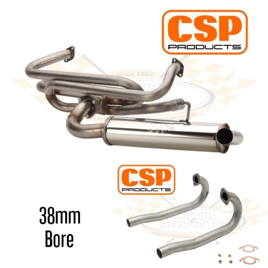 CSP Karmann Ghia Single Quiet Pack Exhaust Kit with J Tubes (Twin Carbs)