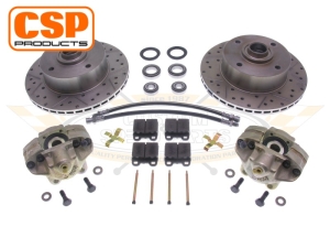 Golf Stud Pattern Beetle Vented Front Disc Brake Conversion Kit With Cross Drilled Discs (4x100 PCD)