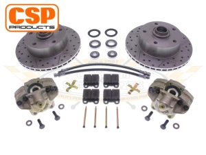 Late Bay Stud Pattern Beetle Vented Front Disc Brake Conversion Kit With Cross Drilled Discs (5x112 PCD)