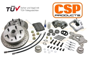 CSP Beetle Front Disc Brake Conversion For Drop Spindles (Vented, Cross Drilled) - 1950-65 - 5x130 PCD
