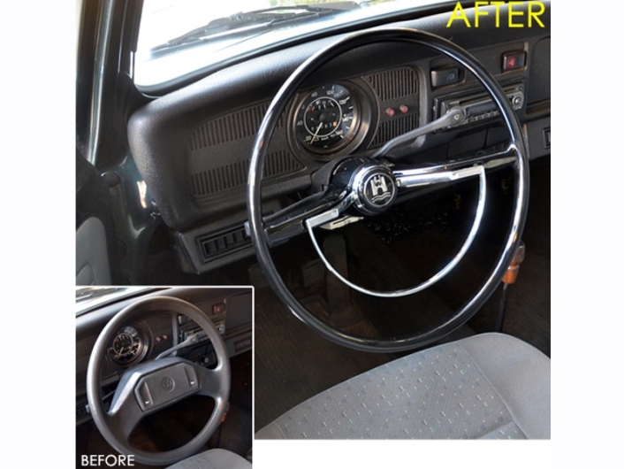 Beetle Steering Wheel - Black With Semi D Horn Push - 1974-79