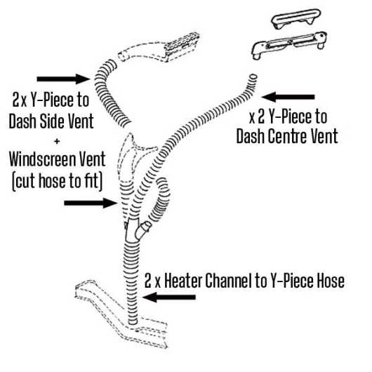 VW Beetle Under Bonnet Heater Hose Kit - 1968-79