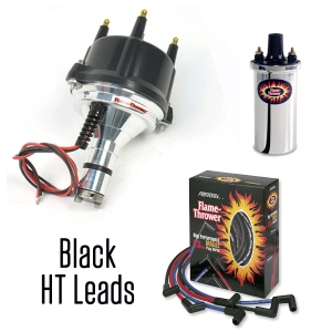 Pertronix Billet Distributor With Ignitor 1 Bundle Kit - Black Cap, Chrome Coil With Black Leads