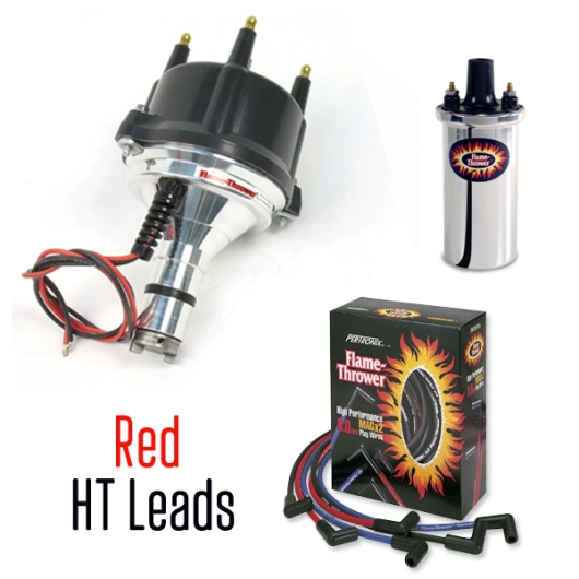 Pertronix Billet Distributor With Ignitor 1 Bundle Kit - Black Cap, Chrome Coil With Red Leads