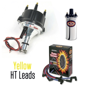 Pertronix Billet Distributor With Ignitor 1 Bundle Kit - Black Cap, Chrome Coil With Yellow Leads