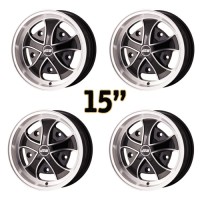 Set of 4 5x205 PCD JBW Iron Cross Alloy Wheel (5.5x15) In Black With Machined Highlights