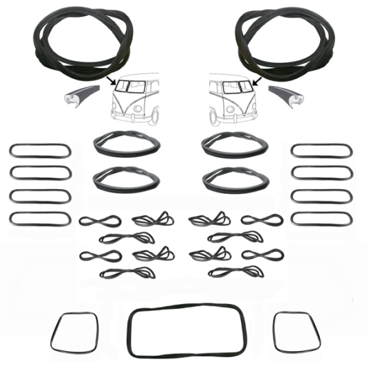 Splitscreen Bus Window Seal Bundle Kit - 23 Window - 1958-63 - With 4 Popouts