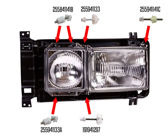 Type 25 Headlight Adjusting Screw (Bottom Left of Small Square Lamp)