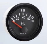 VDO Black Face 52mm Oil Pressure Gauge (80 PSI)