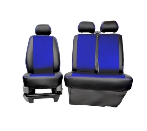 T5 Front Seat Cover Set (Bench Seat Models) - Black With Blue Diamond Centre