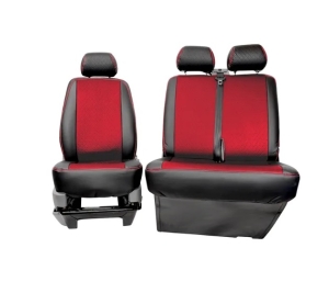 T5 Front Seat Cover Set (Bench Seat Models) - Black With Red Diamond Centre