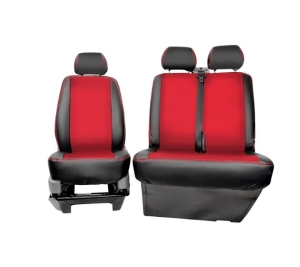 T5 Front Seat Cover Set (Bench Seat Models) - Black With Red Centre