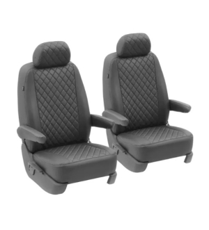 T5 Front Seat Cover Set (Walkthrough Models) - Black With Black Diamond Centre