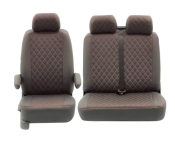 T5 Front Seat Cover Set (Bench Seat Models) - Black With Black Diamond Centre And Red Stitching