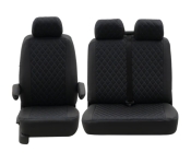 T5 Front Seat Cover Set (Bench Seat Models) - Black With Black Diamond Centre And Blue Stitching