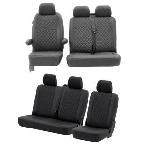 T5 Front + Rear Seat Cover Set (Bench Seat Models) - Black With Black Diamond Centre