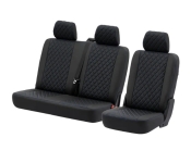 T5 Rear Seat Cover Set - Black With Black Diamond Centre And Blue Stitching