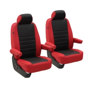 T5 Front Seat Cover Set (Walkthrough Models) - Red With Black Perforated Centre
