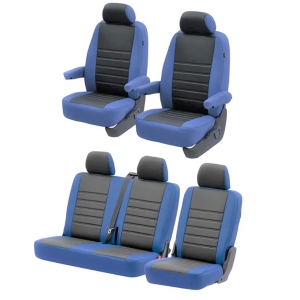T5 Front + Rear Seat Cover Set (Walkthrough Models) - Blue With Black Perforated Centre
