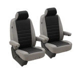 T5 Front Seat Cover Set (Walkthrough Models) - Grey With Black Perforated Centre
