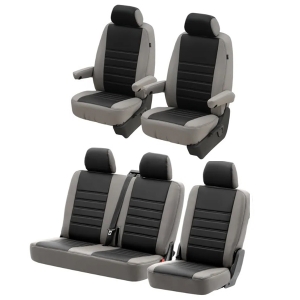 T5 Front + Rear Seat Cover Set (Walkthrough Models) - Grey With Black Perforated Centre