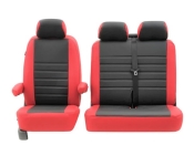 T5 Front Seat Cover Set (Bench Seat Models) - Red With Black Perforated Centre