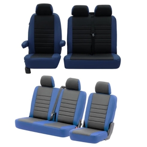 T5 Front + Rear Seat Cover Set (Bench Seat Models) - Blue With Black Perforated Centre