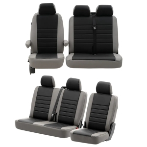 T5 Front + Rear Seat Cover Set (Bench Seat Models) - Grey With Black Perforated Centre